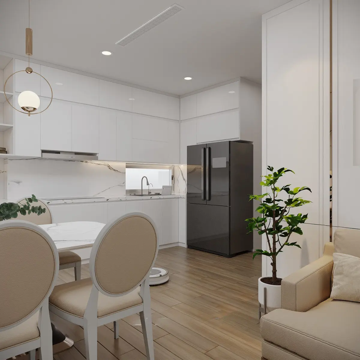 Thi công nội thất bếp và bàn ăn căn hộ 50m2 tại Vinhomes Ocean Park Hà Nội