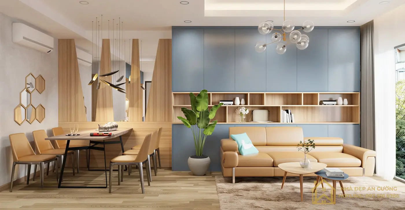 Nội thất phòng khách phong cách Scandinavian hiện đại căn hộ 75m2 Gamuda Hà Nội