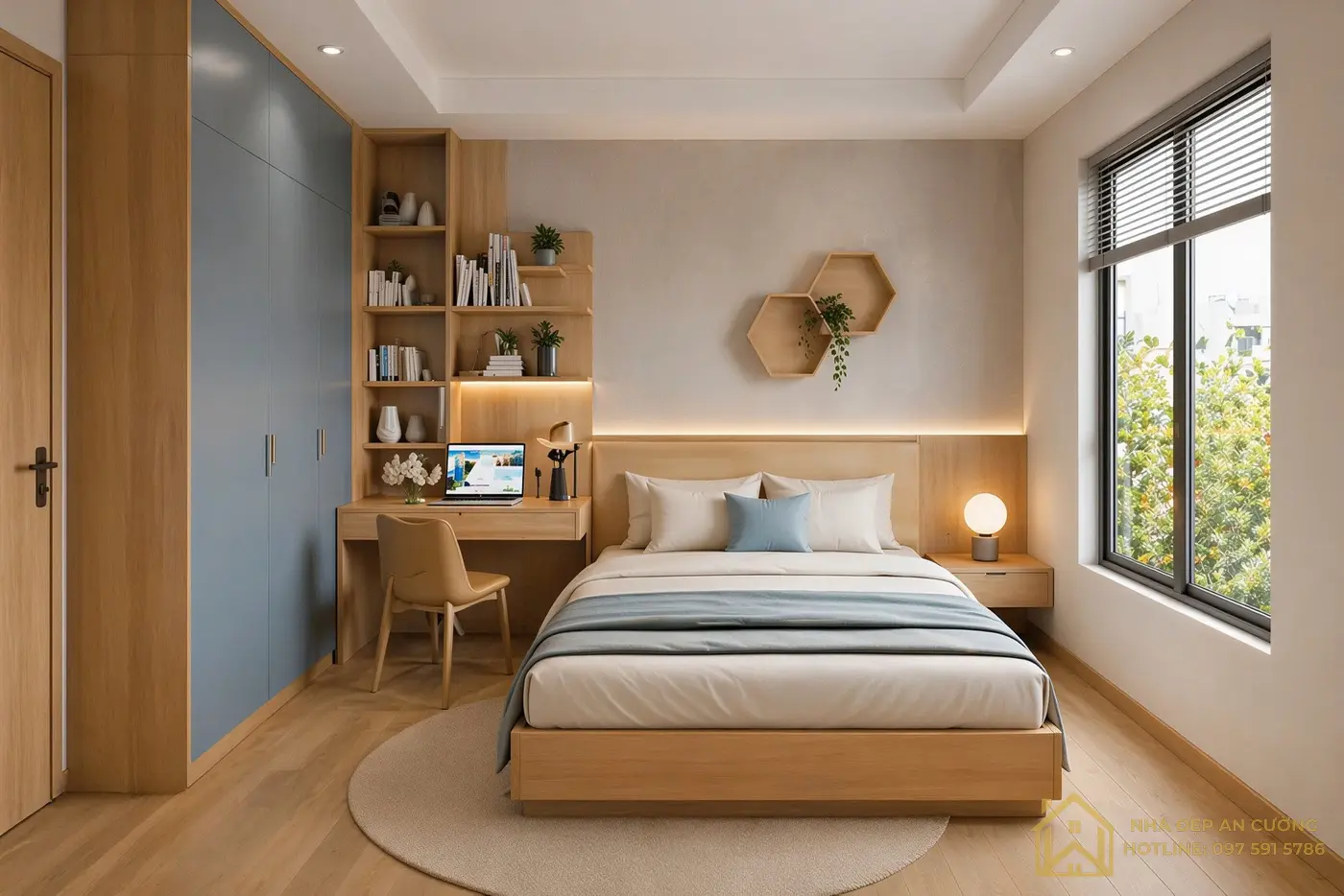 Phòng ngủ thứ 2 nội thất hiện đại tối giản căn hộ Gamuda The One Hà Nội