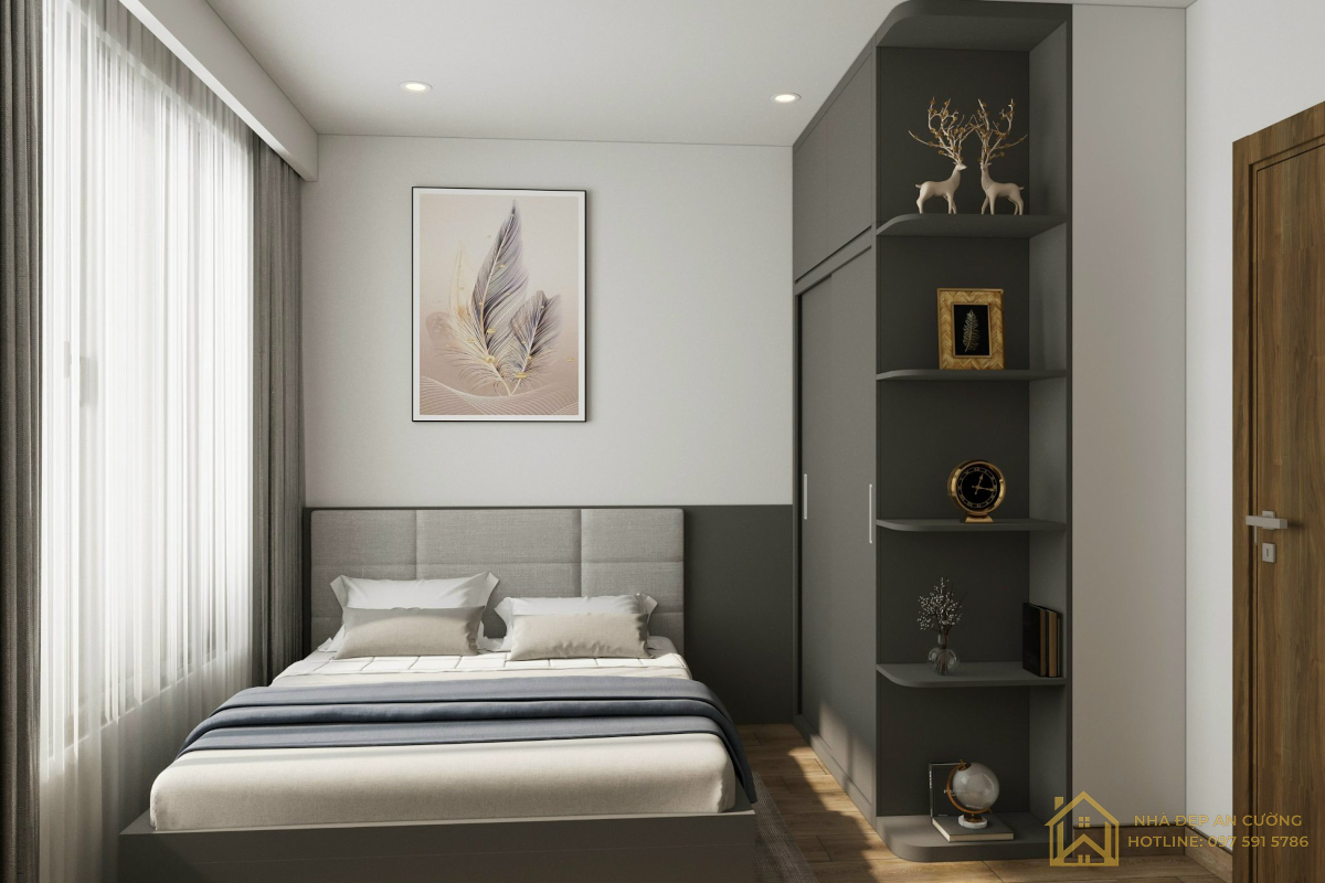 Phòng ngủ 3 – tủ quần áo kết hợp kệ mở trang trí căn hộ 3PN Ecopark Aqua Bay