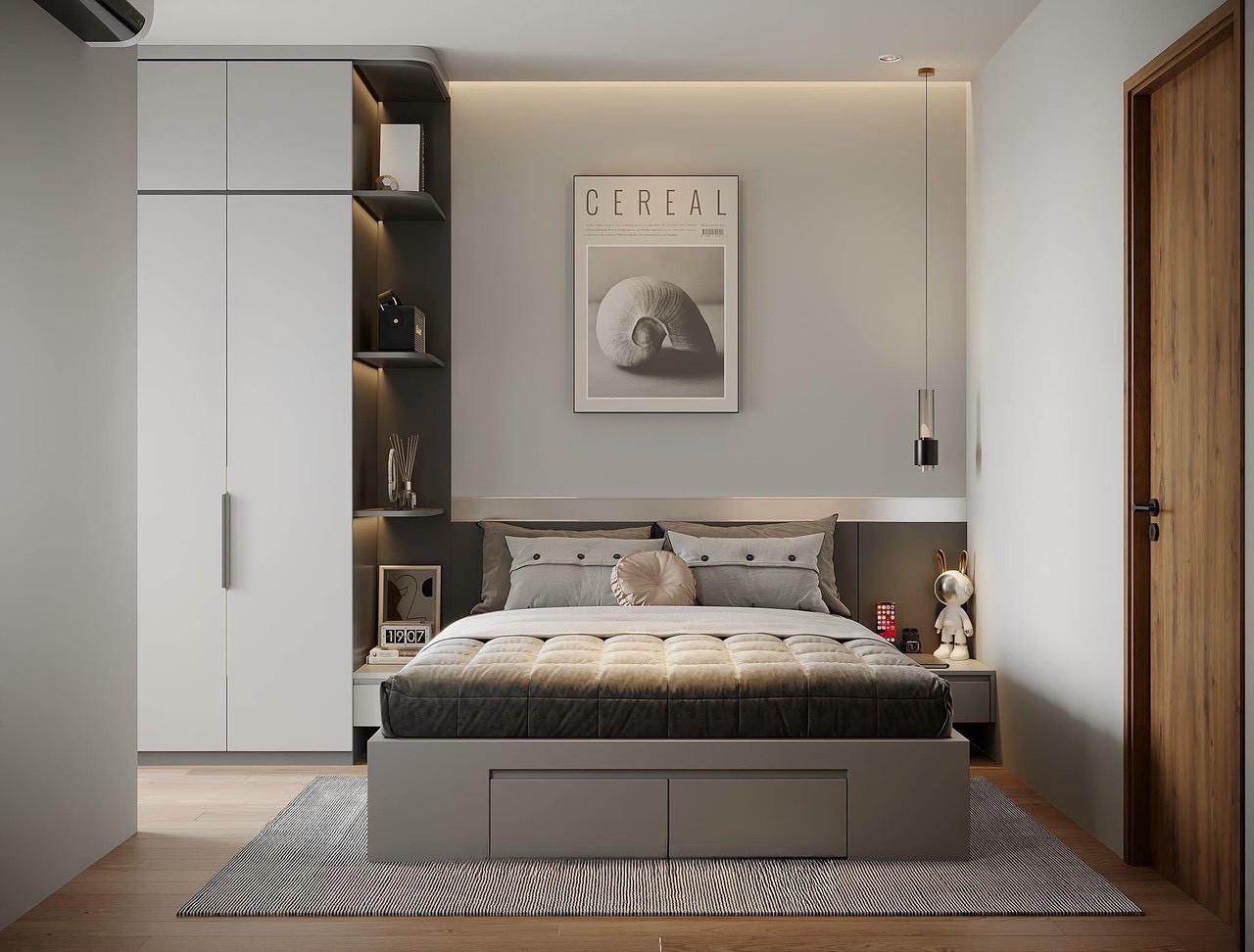 Phòng ngủ master toàn cảnh nội thất hiện đại cao cấp thi công chung cư Hà Nội