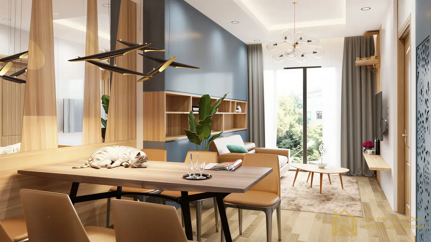 Thi công nội thất phòng khách và bàn ăn căn hộ 2 phòng ngủ Gamuda The One Hà Nội