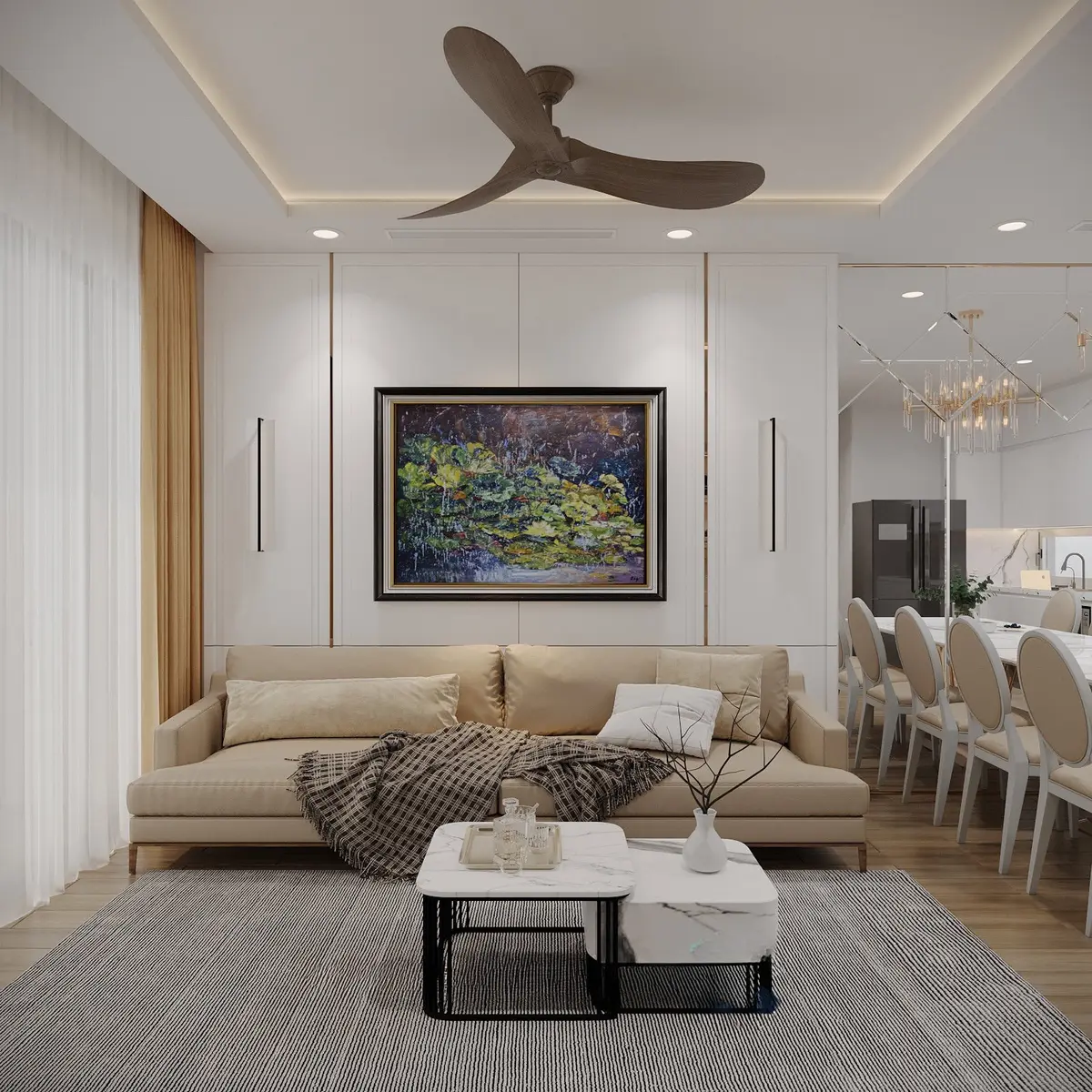 Thi công nội thất phòng khách phong cách bán cổ điển tại Vinhomes Ocean Park